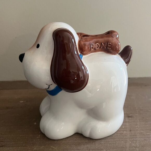 Dog Puppy Bank Dept. 56 Hand Painted W/Bone On His Back  And Stopper - Picture 1 of 5